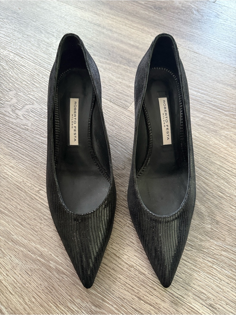 Roberto Festa Black Pointed CLAUDE SNAKE KITTEN HEEL PUMP Classic 37.5